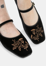 Nyla Samt Bestickt Ballerina Pumps