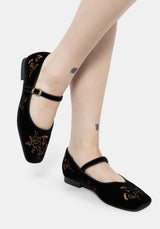 Nyla Samt Bestickt Ballerina Pumps