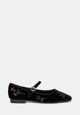 Nyla Samt Bestickt Ballerina Pumps