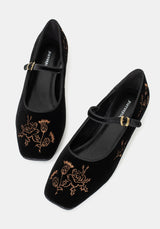 Nyla Samt Bestickt Ballerina Pumps