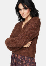 Aubrell Welle V-Ausschnitt Gestrickt Cardigan