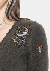 Hexborn Baba Yaga V Hals Bestickt Gestrickt Cardigan