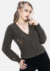 Hexborn Baba Yaga V Hals Bestickt Gestrickt Cardigan