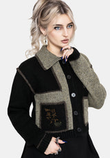Polly Mit Kragen Flicken Bestickt Gestrickt Cardigan