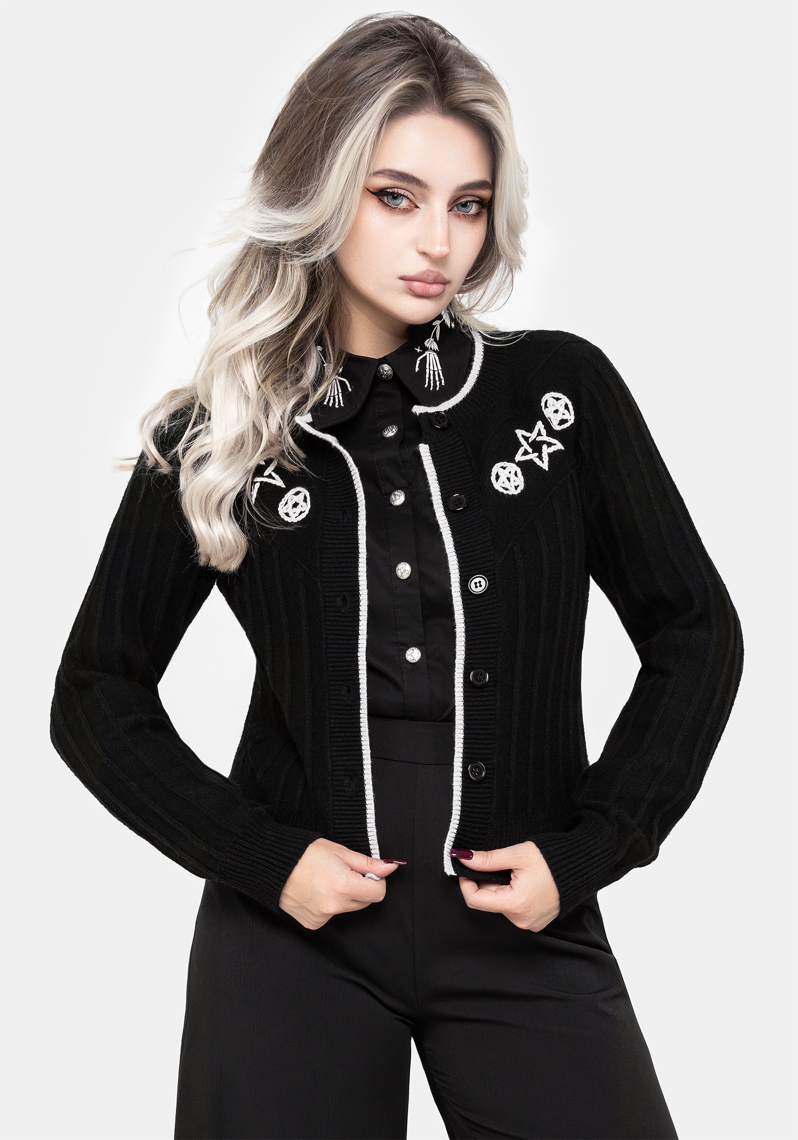 Disturbia | Pentagram Embroidered Cardigan | Cardigans