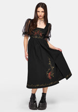 Phoenix Baumwolle Bestickt Puff Ärmel Midikleid