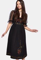 Phoenix Baumwolle Bestickt Puff Ärmel Midikleid