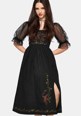 Phoenix Baumwolle Bestickt Puff Ärmel Midikleid