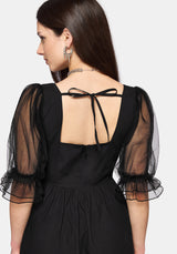 Phoenix Baumwolle Bestickt Puff Ärmel Midikleid