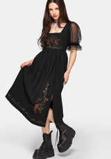 Phoenix Baumwolle Bestickt Puff Ärmel Midikleid