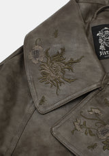 Fleux Bestickt Kurz Geschnitten Kunst- Leder Trench Jacke