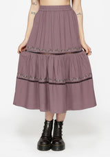 Solis Skull Embroidered Linen Midi Skirt