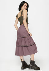 Solis Skull Embroidered Linen Midi Skirt