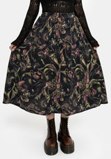 Dionaea Flytrap Print Viscose Midi Skirt