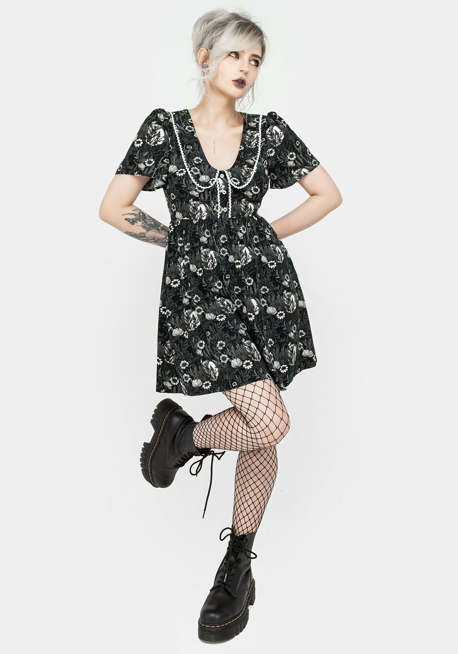 The Midnight Bloom Collared Dress
