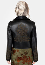 Vervain Bestickt Kunst- Leder Biker Jacke