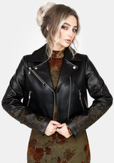 Vervain Bestickt Kunst- Leder Biker Jacke