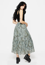 Sapphira Dragon Druck Chiffon Gestuft Maxi Rock