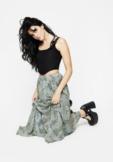 Sapphira Dragon Druck Chiffon Gestuft Maxi Rock