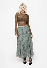 Sapphira Dragon Druck Chiffon Gestuft Maxi Rock