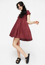 Crux Broderie Baumwolle Rüsche Mini Kleid Rot