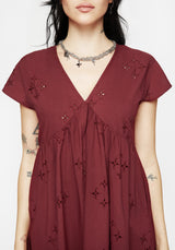 Crux Broderie Baumwolle Rüsche Mini Kleid Rot