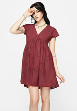 Crux Broderie Baumwolle Rüsche Mini Kleid Rot