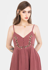 Abundance Baumwolle Blumenmuster Bestickt Mieder Cami Midaxi Kleid