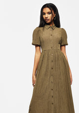 Ramaria Bestickt Puffärmel Ärmel Knopf Hoch Midaxi Hemd Kleid