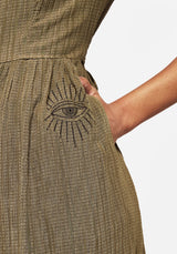Ramaria Bestickt Puffärmel Ärmel Knopf Hoch Midaxi Hemd Kleid