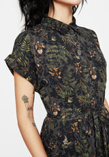Wither Farn Druck Midi Hemd Kleid