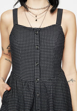 Faythe Baumwolle Prüfen Knopf Hoch Schürze Mini Kleid