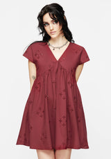 Crux Broderie Baumwolle Rüsche Mini Kleid Rot