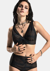 Ruin Fern Bedruckt Wickel Bikini Oberteil - Brown
