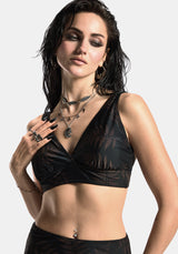 Ruin Fern Bedruckt Wickel Bikini Oberteil - Brown