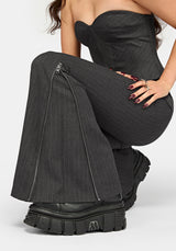 Lea Nadelstreifen Zip Bootcut Hose
