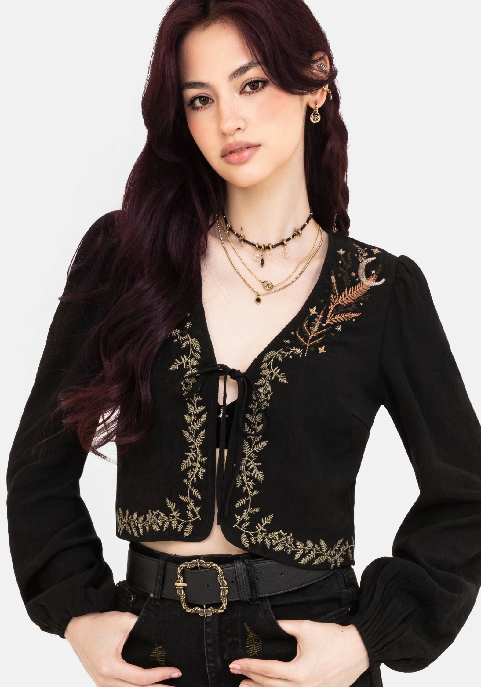 Abellona Embroidered Tie Front Blouse – Disturbia