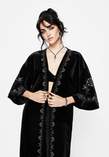Kobra Samt Schlange Bestickt Langschnitt Kimono
