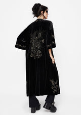 Kobra Samt Schlange Bestickt Langschnitt Kimono
