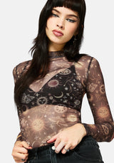 Rhea Long Sleeve Printed Mesh Top