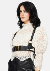 Lyra Spitze Gerafft Hoch Hals Bluse