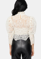Lyra Spitze Gerafft Hoch Hals Bluse