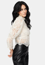 Lyra Spitze Gerafft Hoch Hals Bluse