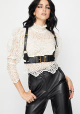 Lyra Spitze Gerafft Hoch Hals Bluse