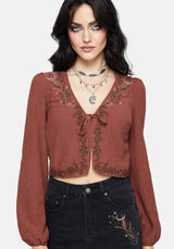 Abellona Bestickt Rost Krawatte Vorderseite Bluse