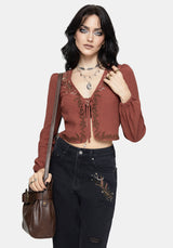 Abellona Bestickt Rost Krawatte Vorderseite Bluse