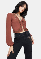 Abellona Bestickt Rost Krawatte Vorderseite Bluse