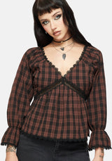Ava Gingham Lang Mit Ärmeln Bluse