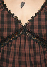 Ava Gingham Lang Mit Ärmeln Bluse