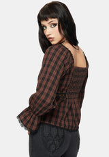 Ava Gingham Lang Mit Ärmeln Bluse